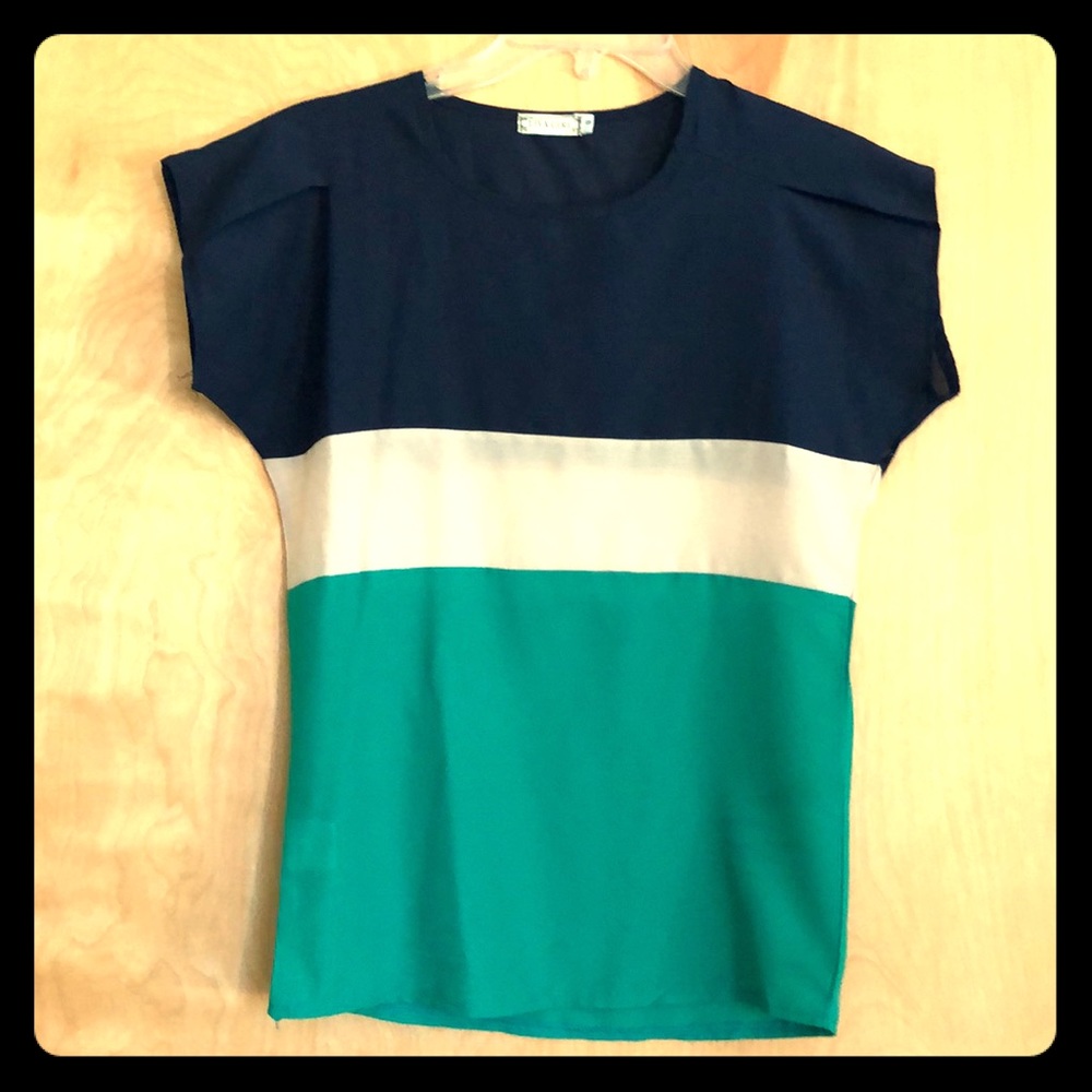 Tri-color Modern Short Sleeve Blouse